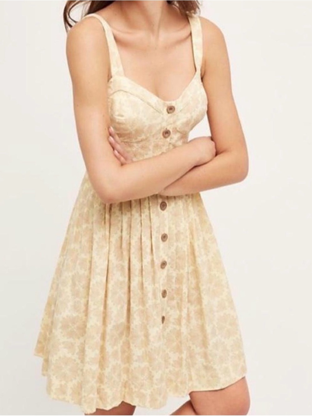 Maeve Beige Floral Button-Front Mini Sundress